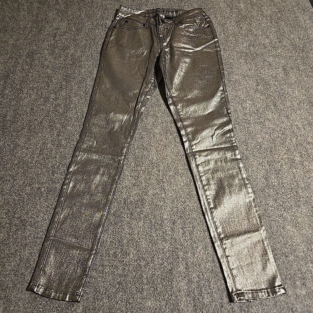 Revolution by Revolt Jeans Womens Juniors 3 Silver Skinny Stretch Pockets